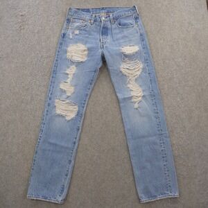 Levis Jeans 501 Mens 29 Blue Classic Straight Distressed Mid Rise Button Fly